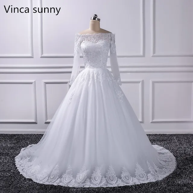 2018 Luxury Vintage Long Sleeves Off Shoulder Wedding Dresses 2018 Luxury Vintage Long Sleeves Off Shoulder Wedding Dresses Princess Lace Alliques Bridal Bride Gowns Robe