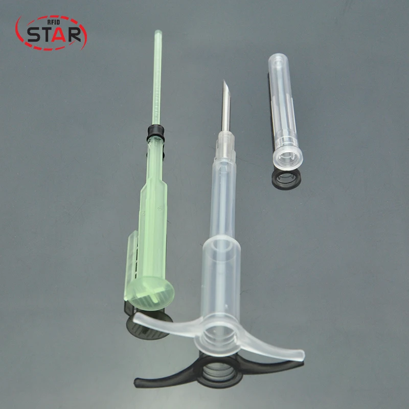 

40pcs/lot 1.25*7mm RFID Animal Syringe for Animals/pet Identification 134.2 KHz FDX-B Green Syringe