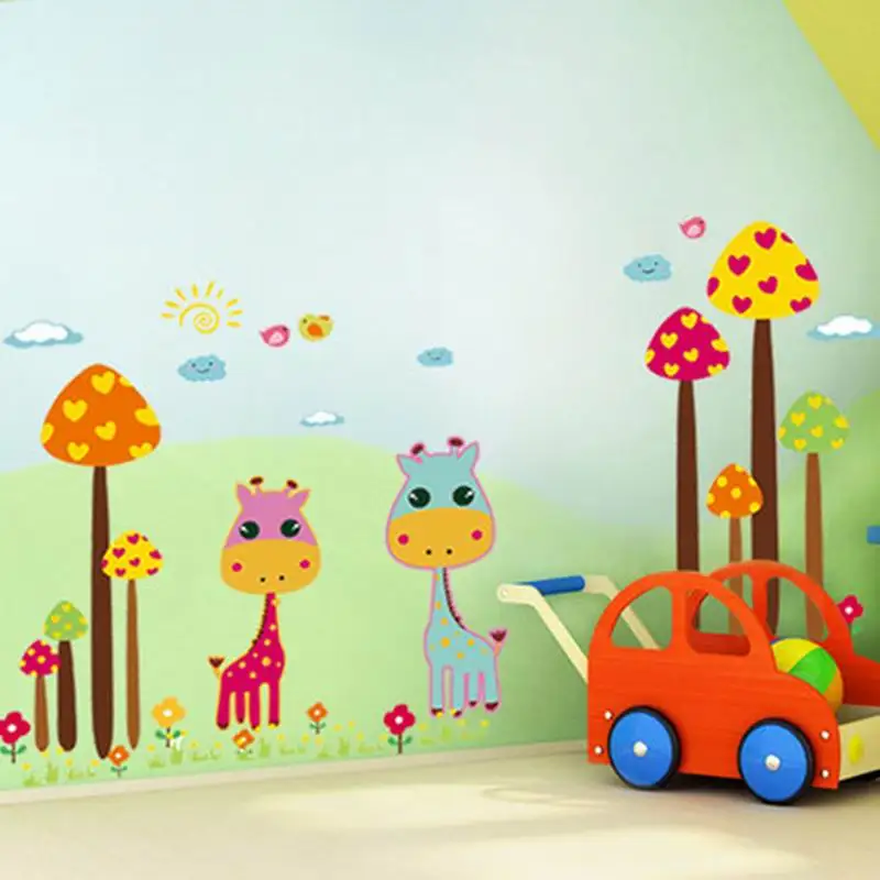 Kindergarten children bedroom wall decoration wallpaper stickers cartoon baby room early animal