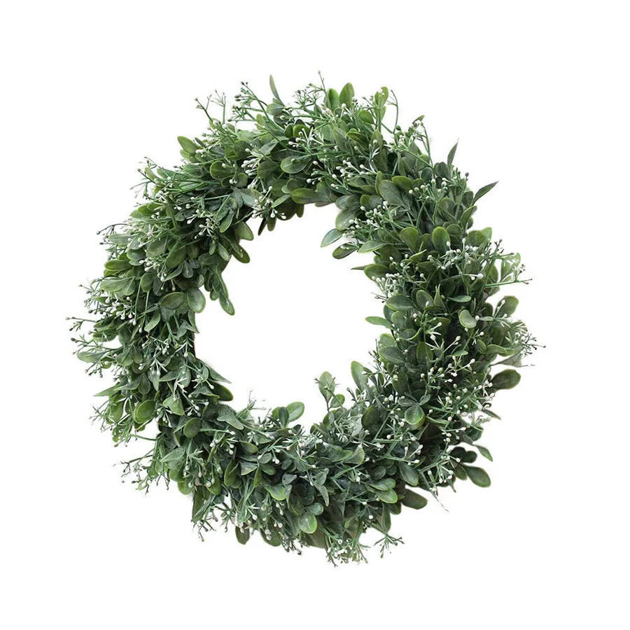 

Artificial Green Leaves Wreath Front Door Wreath Shell Grass Boxwood Wreath For Wall Window Indoor Birthday Wedding Party Decor