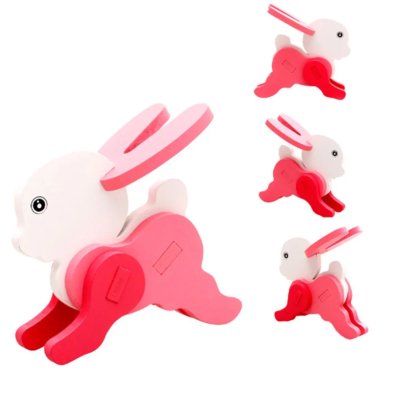 Cute Newborn Toddler Puzzle Toys Cat Rabbit Dog Bird 3D Wooden Puzzles Toys Speelgoed for Kids