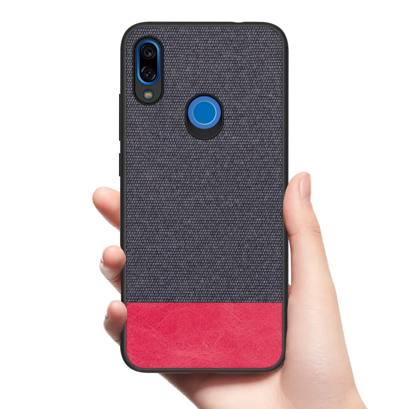 

Slim Cloth Back Phone Cover For Xiaomi Redmi 7 Soft TPU edge Canvas Stitching Cloth Back Case For Xiaomi Redmi Note 7 6 5 Pro
