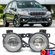 2 в 1 LED Ангельские глазки DRL 3 цвета Габаритные огни-линия объектив противотуманных фар для Suzuki SX4 S-крест 2017