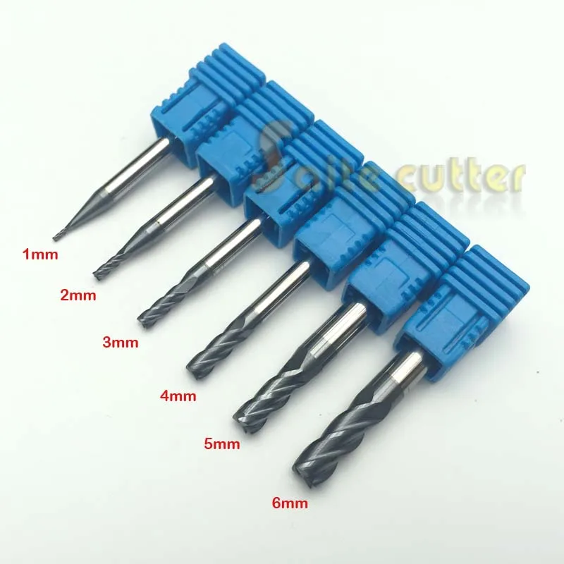 

6pcs 4F Four Flute HRC55 Tungsten solid carbide NANO Coated CNC Router aluminum Steel End Mill milling cutter 1,2,3,4,5,6mm