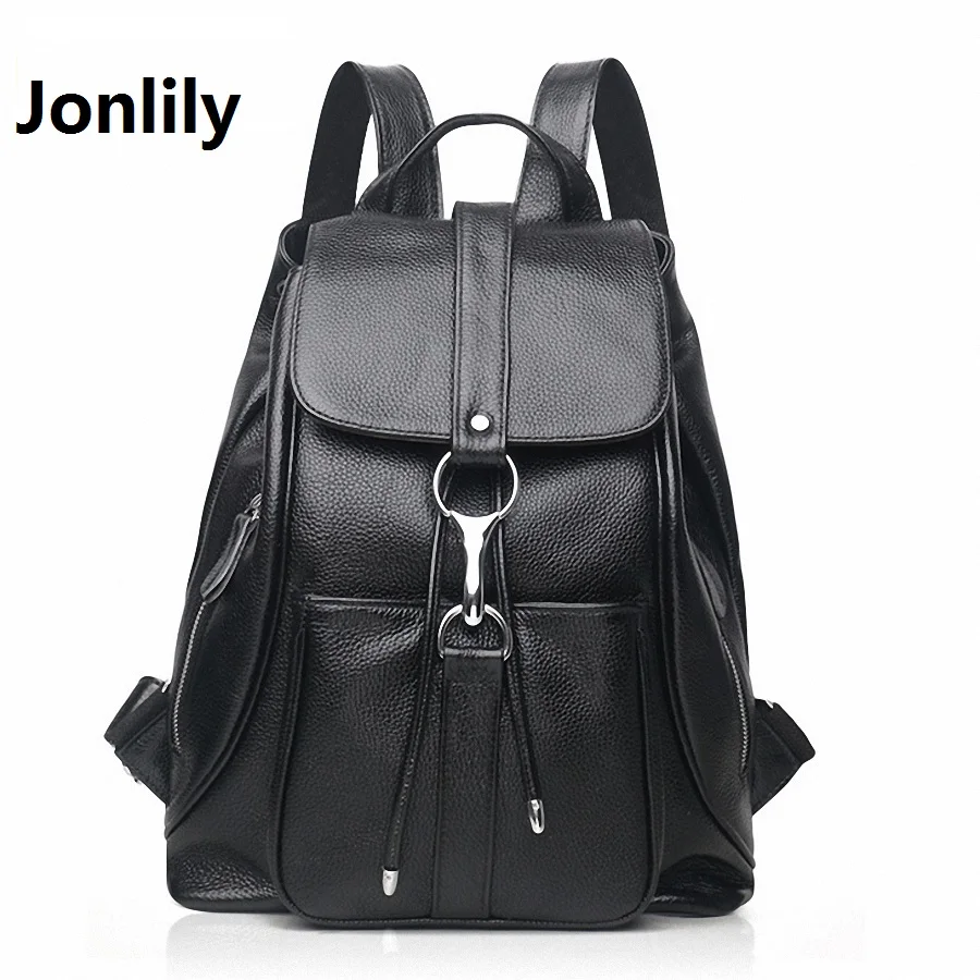 Jonlily Genuine Leather Women Backpacks Vintage Cowhide American Solid Woman Bags Daily Pack Preppy Style School