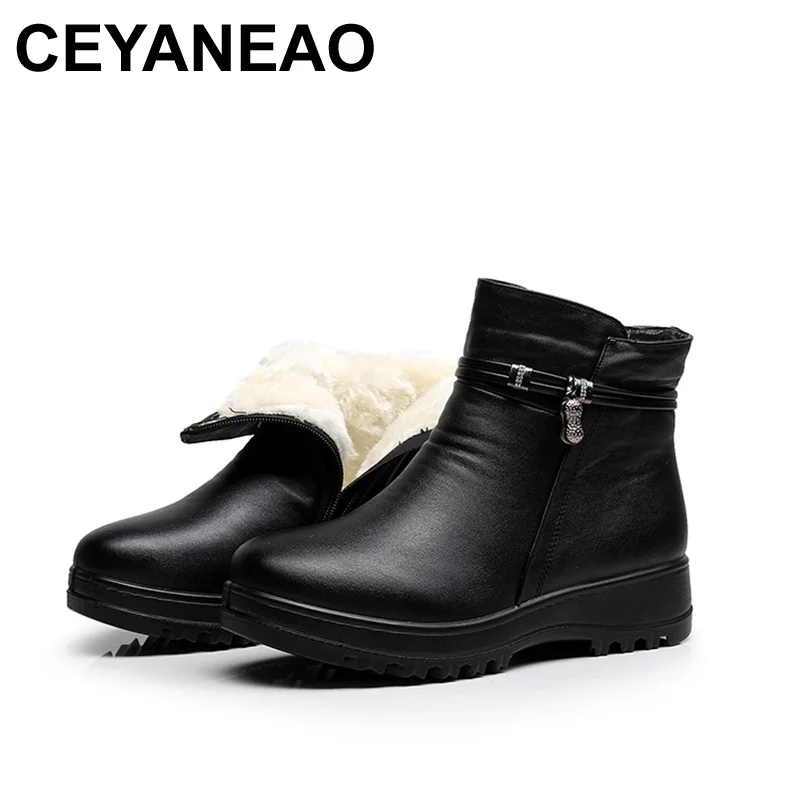 En Ligne CEYANEAO Mode Hiver Chaussures femmes en cuir véritable cheville bottes plates Décontracté Confortable Chaud Femme Bottes de Neige livraison gratuite