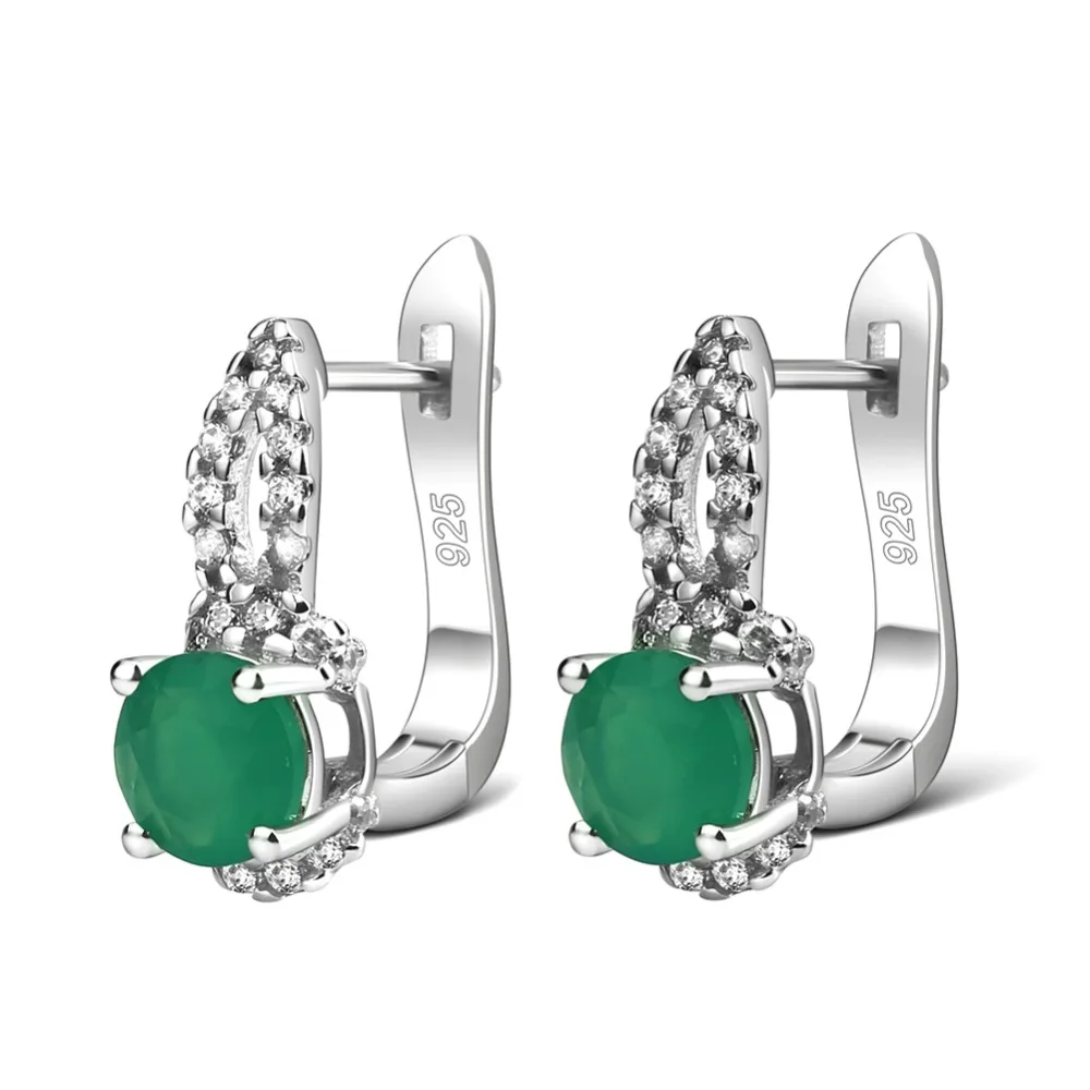 GEM'S балет 0.81Ct зеленый агат кольца клип Комплект сережек для женщин подарок чистый 925 пробы серебро натуральный драгоценный камень ювелирные изделия