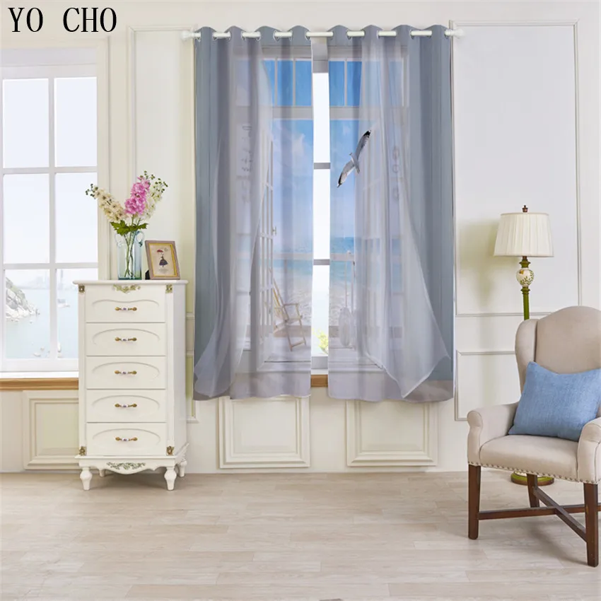 Yo Cho 2 unids palomas blancas patrón ventana cortinas para niños dormitorio Decoración para el hogar cocina cortinas ojal Top proceso