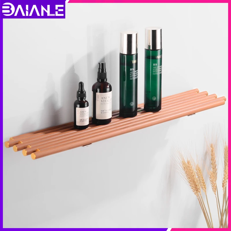 

Bathroom Shelf Organizer Aluminum Wood Bath Shelves Shower Storage Rack Wall Mounted Cosmetic Caddy Shampoo Holder Toilet Shelf