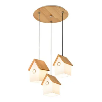 

Nordic Wooden Glass House Led E14 Pendant Light for Dining Room Foyer Bedroom 1/3 heads Suspension Hanging Lamp 1747