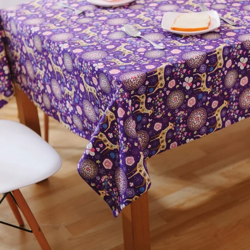 Purple Deer Printed table cloth pastoral cotton linen rectangular tablecloth for kitchen