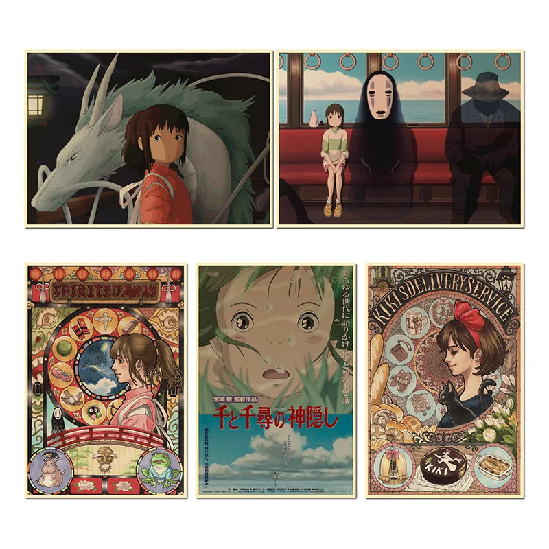 Retro Posters Spirited Away Hayao Miyazaki Cartoon Movie