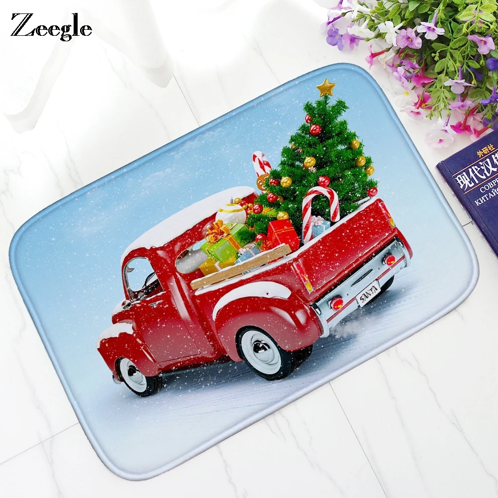 Zeegle Christmas Cartoon Flannel Doormat Non slip Floor Mat Tapete for Home Decor Kitchen Water Proof