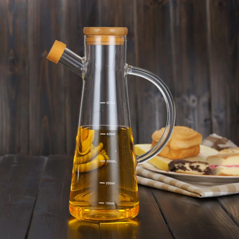 500 мл высокое боросиликатное стекло оливковое масло уксус горшок бутылки для диспенсера уксуса может хранения дробилки с ручкой и крышкой бутылка масла