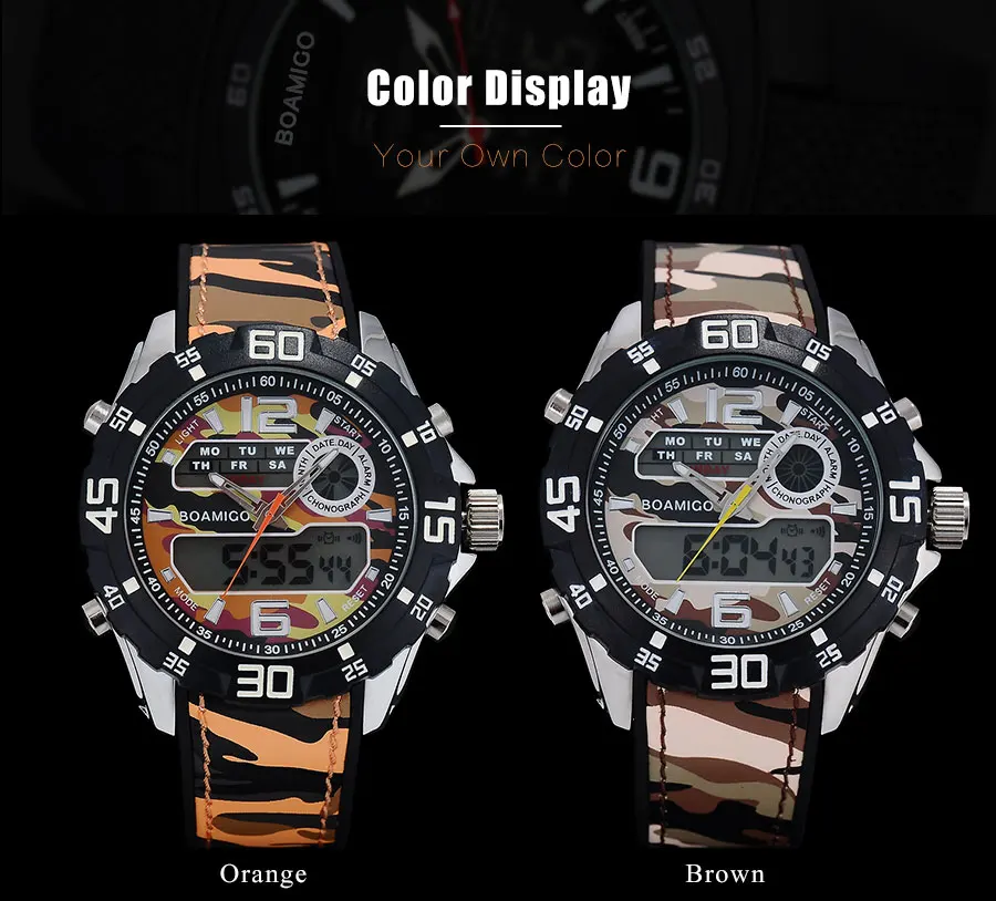 BOAMIGO Brand Fashion Dual Display Watches Mens Sports Watch Rubber Band Digital Analog LED Wristwatch Gift Clock 30M Waterproof (2)