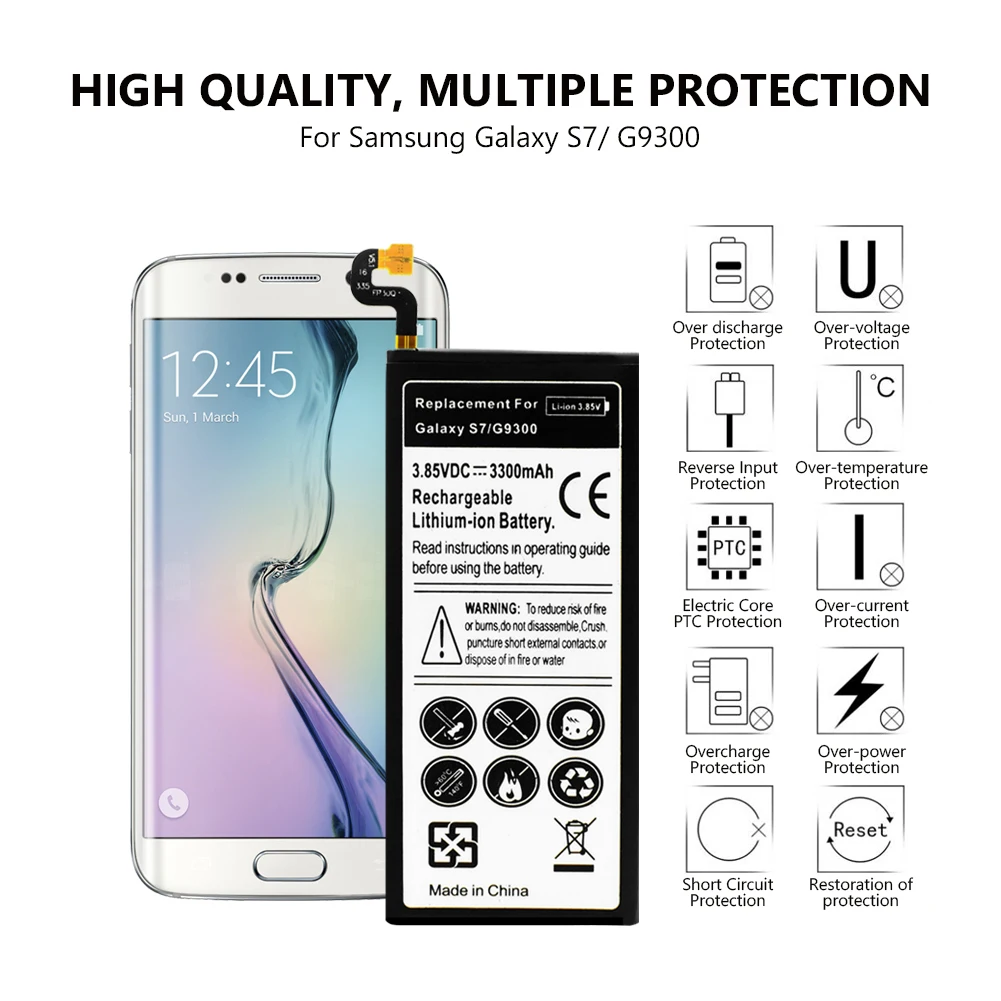 Сменная Батарея С ПЛОСКИМ КАБЕЛЕМ 3 85 В для Samsung Galaxy S7 G9300 G930 G930F 3300 мАч безопасная