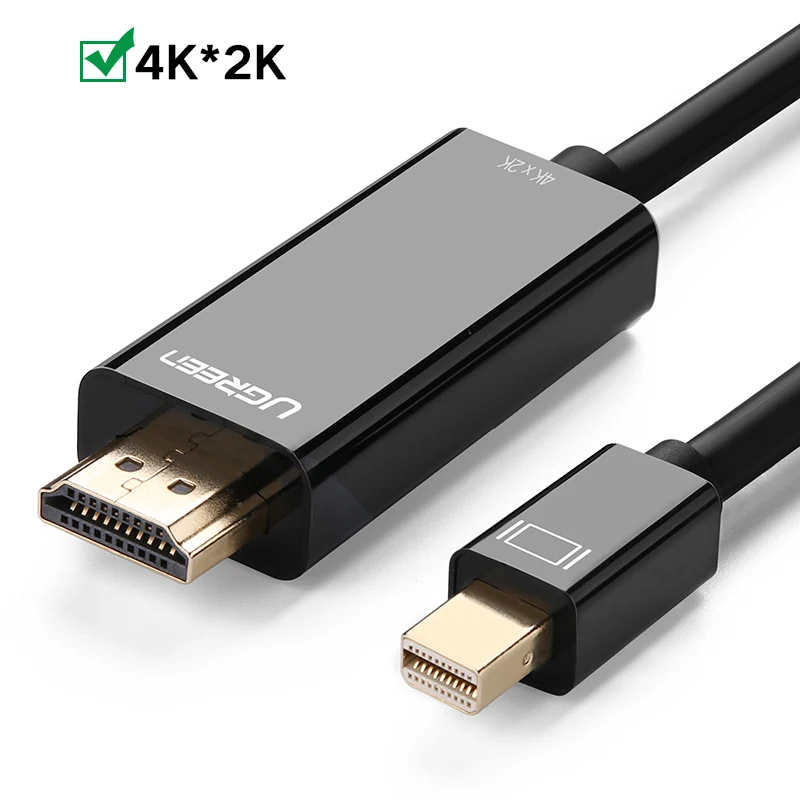 Ugreen Thunderbolt дисплей мини кабель DP-HDMI папа-папа адаптер для Macbook Pro Air проектор камеры ТВ Поддержка 4 к* 2 к 3D - Цвет: Black 4K