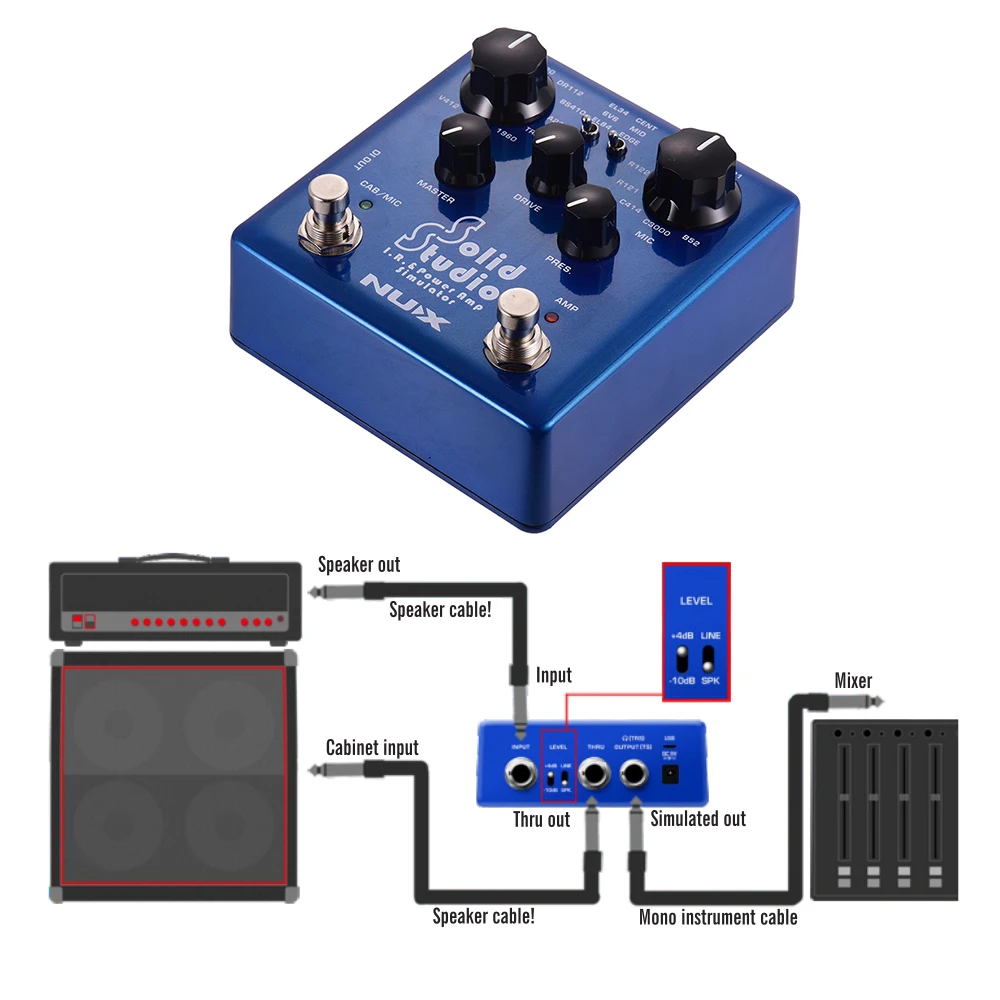 NUX Solid Studio IR power Amp Simulator гитара Мульти педаль эффектов двойной ножной переключатель Встроенный 8 шкаф 8 микрофон True Bypass