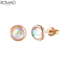 

ROMAD Crystal Moonstone Wedding Earrings Women Bridal Rose Gold Colorful Opals Stud Earrings Valentine Party Gift Jewelry R3