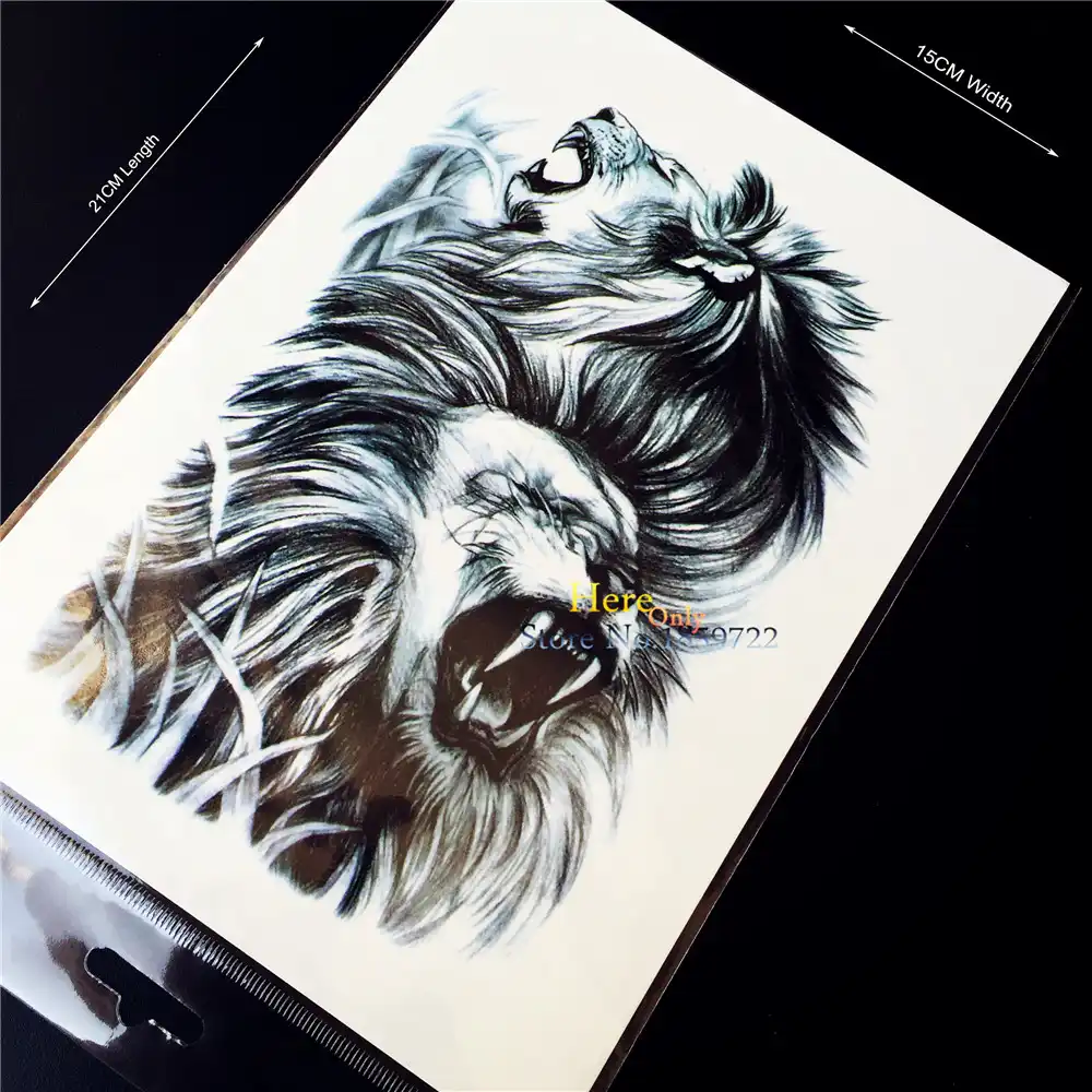 1pc Cool Black Lions King Monster Flash Waterproof Tattoo Stickers Lion Beast Sketch Fake Body Art Arm Sleeve Chest Back Tattoo Tattoo Arm Sleeve Tattoo Compressorsleeve Slit Aliexpress