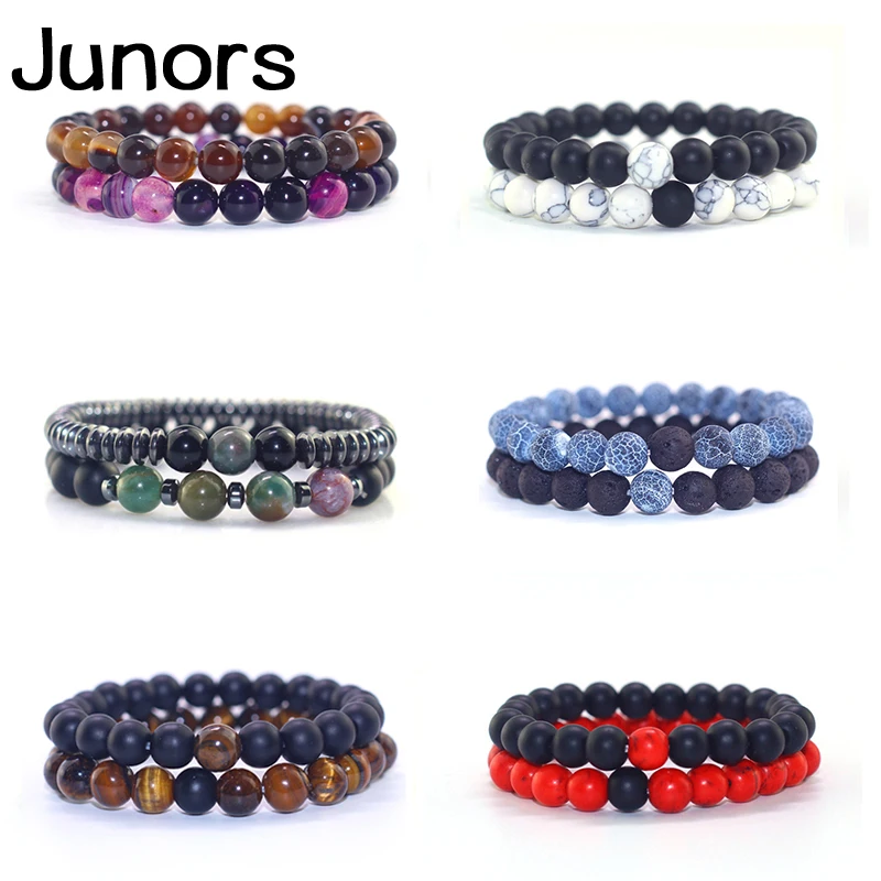 

Multilayer Volcanic stone charms men bracelet pink Black Stone Tourmaline Hematite Bracelets for Women beads for jewelry making