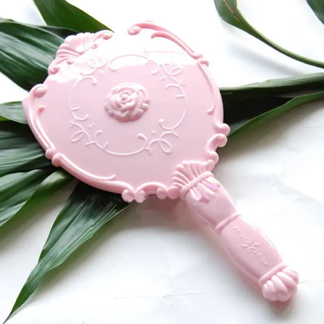 Винтажное косметическое зеркало с розами большого размера пластиковое зеркало для макияжа милая девочка ручной Макияж Черный, белый, розовый 3 цвета# MD356