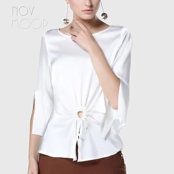 

Office ladies natural silk tops and blouses front ruched white grey summer slim silk shirt tops camisa blusa feminina LT1982