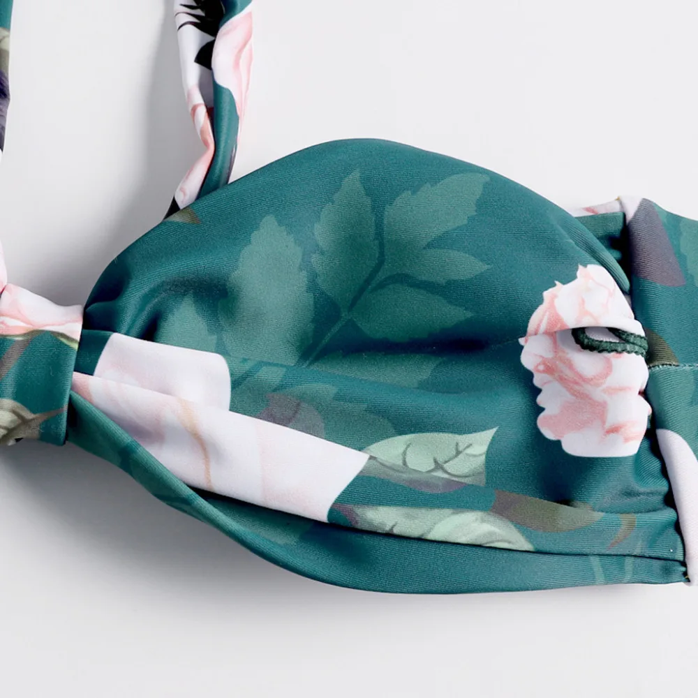 2019 Woman hanging neck green leaf print sexy split bikini suit swimsuit beach sports swimsuit push up mujer brasile 40M29 (4)