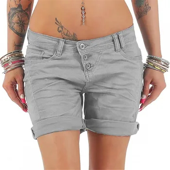 

Summer Mid Waist Short Women New Solid Color Casual Women Hot Short Front Buttoned Fly Slim Female Shorts