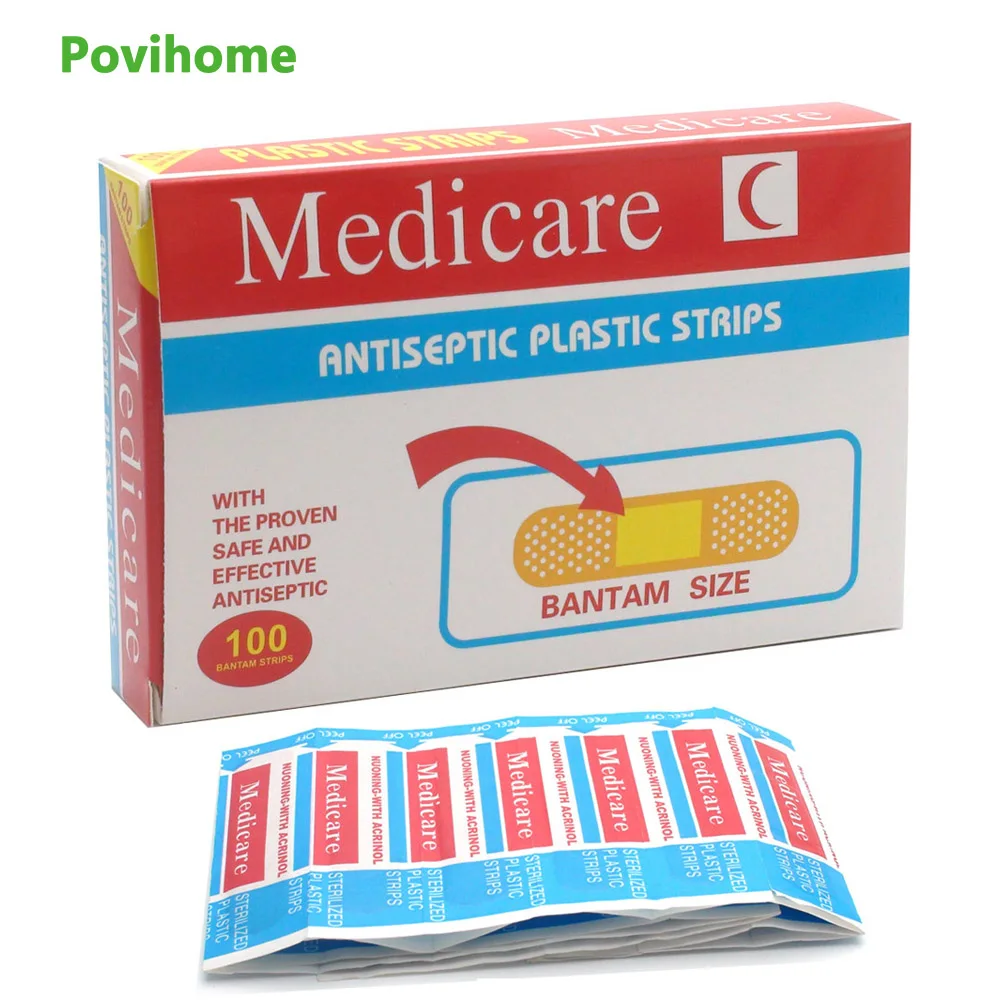 

100Pcs Sterile Band-Aid Disposable First Aid Bandage Kit Hemostasis Sticker Adhesive Plaster Anti-bacteria Curative Wound Z13701