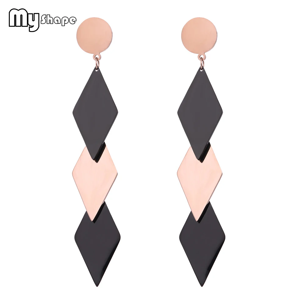 

My Shape Multiple Rhombus Long Earrings Vintage Stainless Steel Geometric Black Gold Drop Earrings Jewelry Women Gifts Brincos
