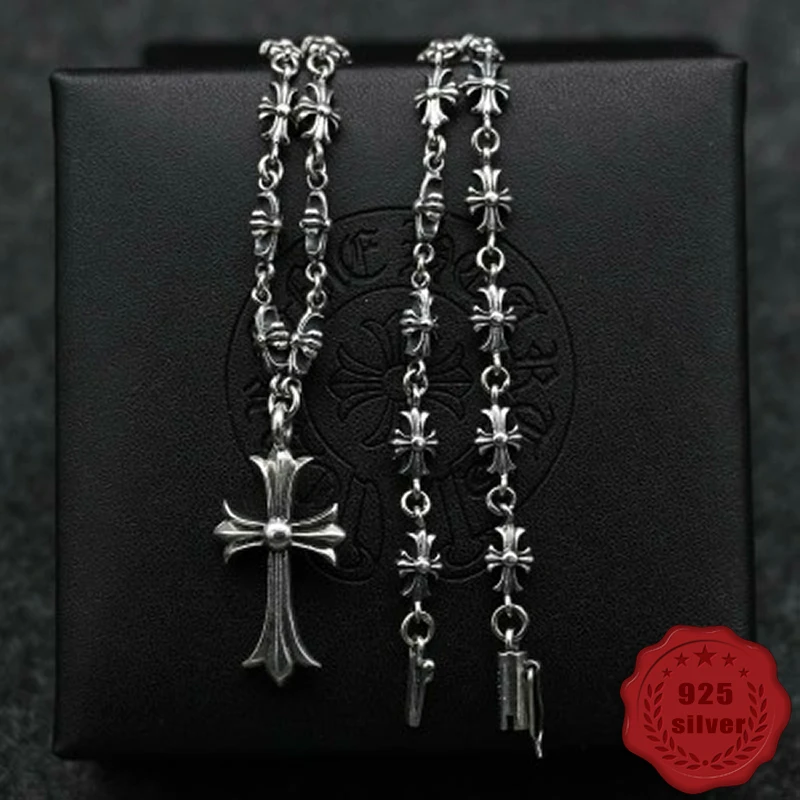 

S925 sterling silver vintage necklace accessories sweater chain cross punk handsome cool gift for lover2019 new hot sale