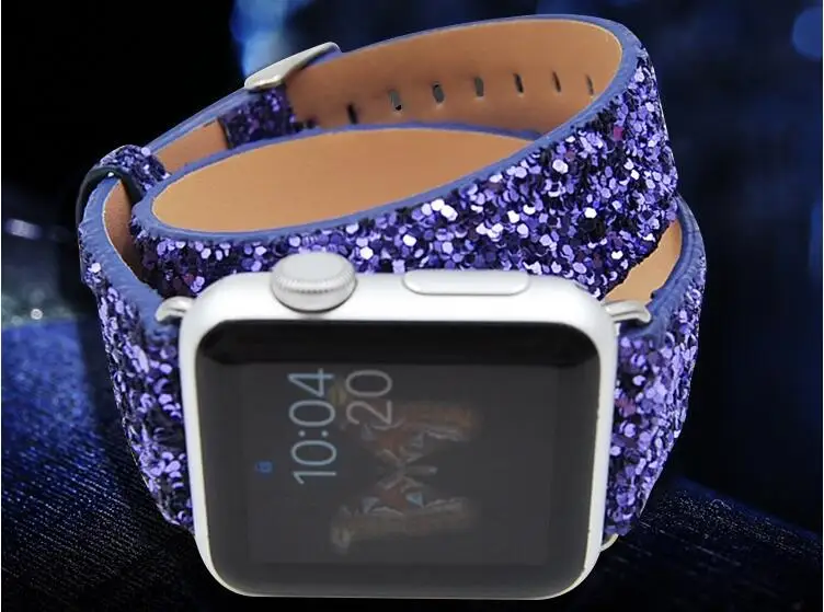 

38mm 42mm Christmas Luxurious Shiny Bracelet Pin Buckle Glitter Double Tour Long Leather for Apple Iwatch Bling Strap+Adapters