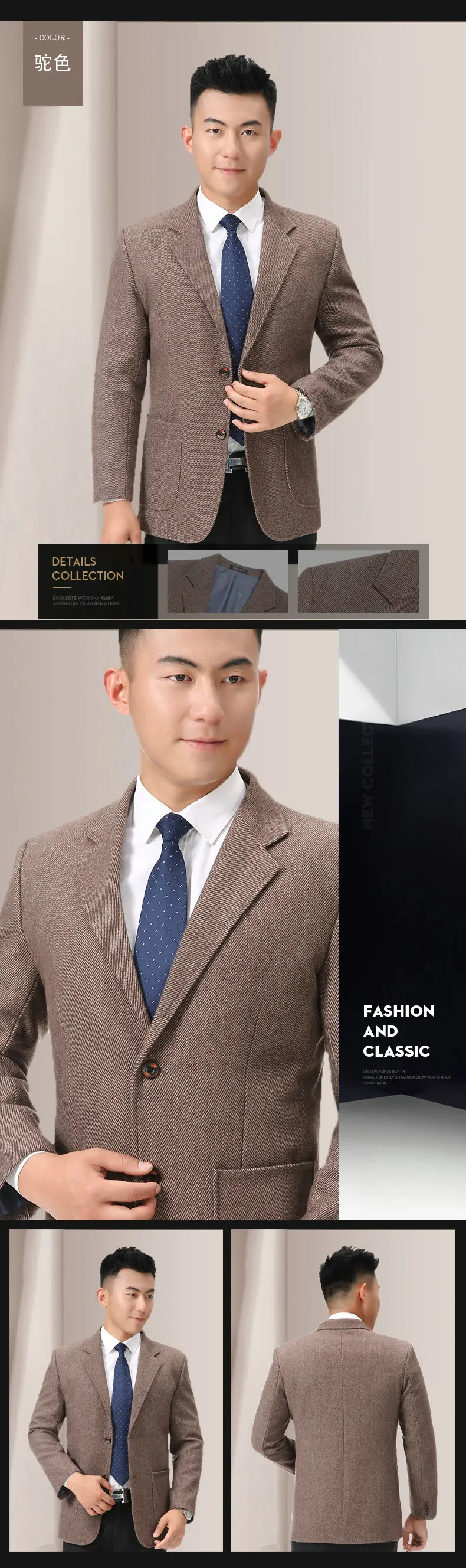 WAEOLSA Mature Mens Blazer Woollen Blends Jacket Suits Man Elegant Wool Blazers Male Gray Camel Outfits Outerwear (8)