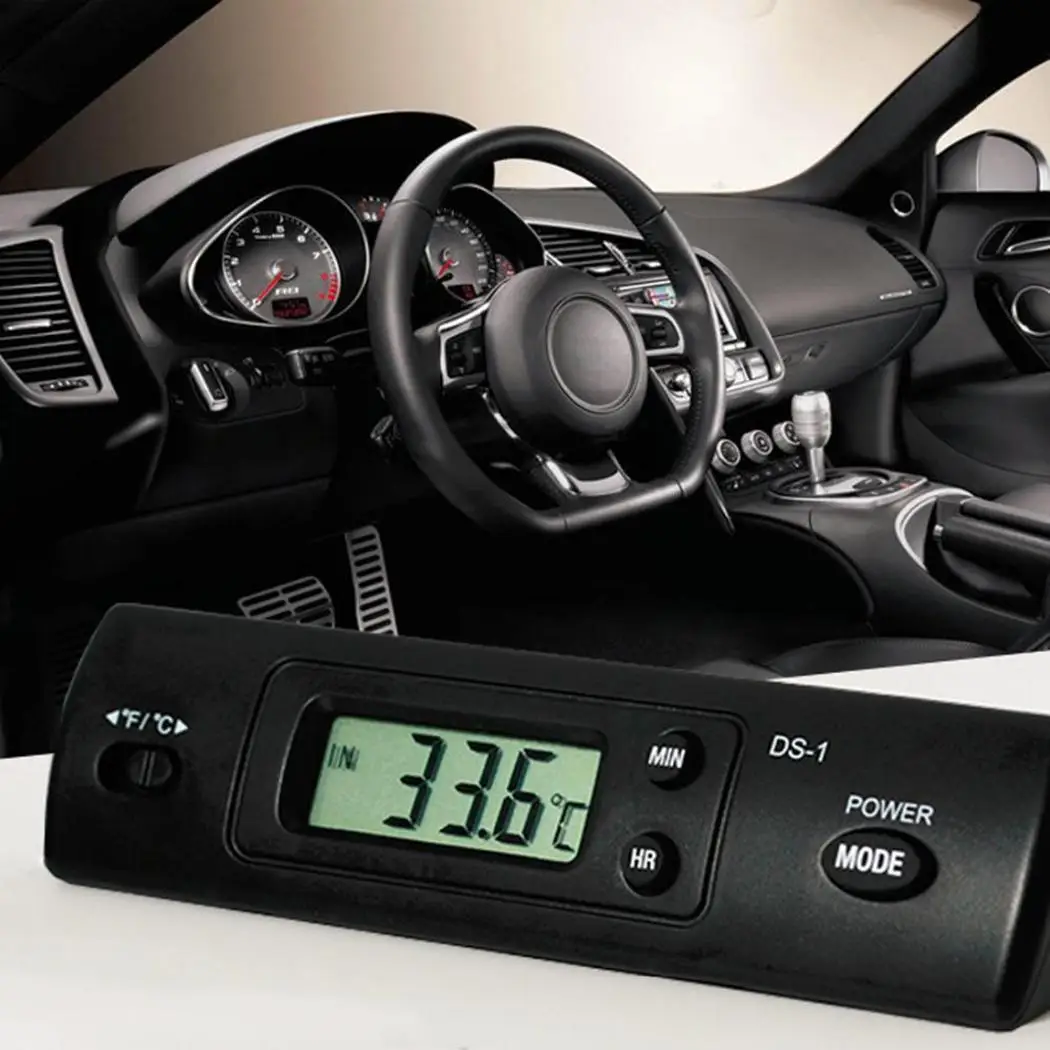 

Auto LCD Display Clock Car Electronic 1.5m Casual 50dC-69C Digital Thermometer Black DC1.5V AAA