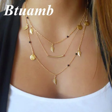 

Btuamb Boho Leaves Sequins Tassel Necklaces New Arrival Stripe 3 Layered Statement Necklaces Pendants for Women Jewelry Collier