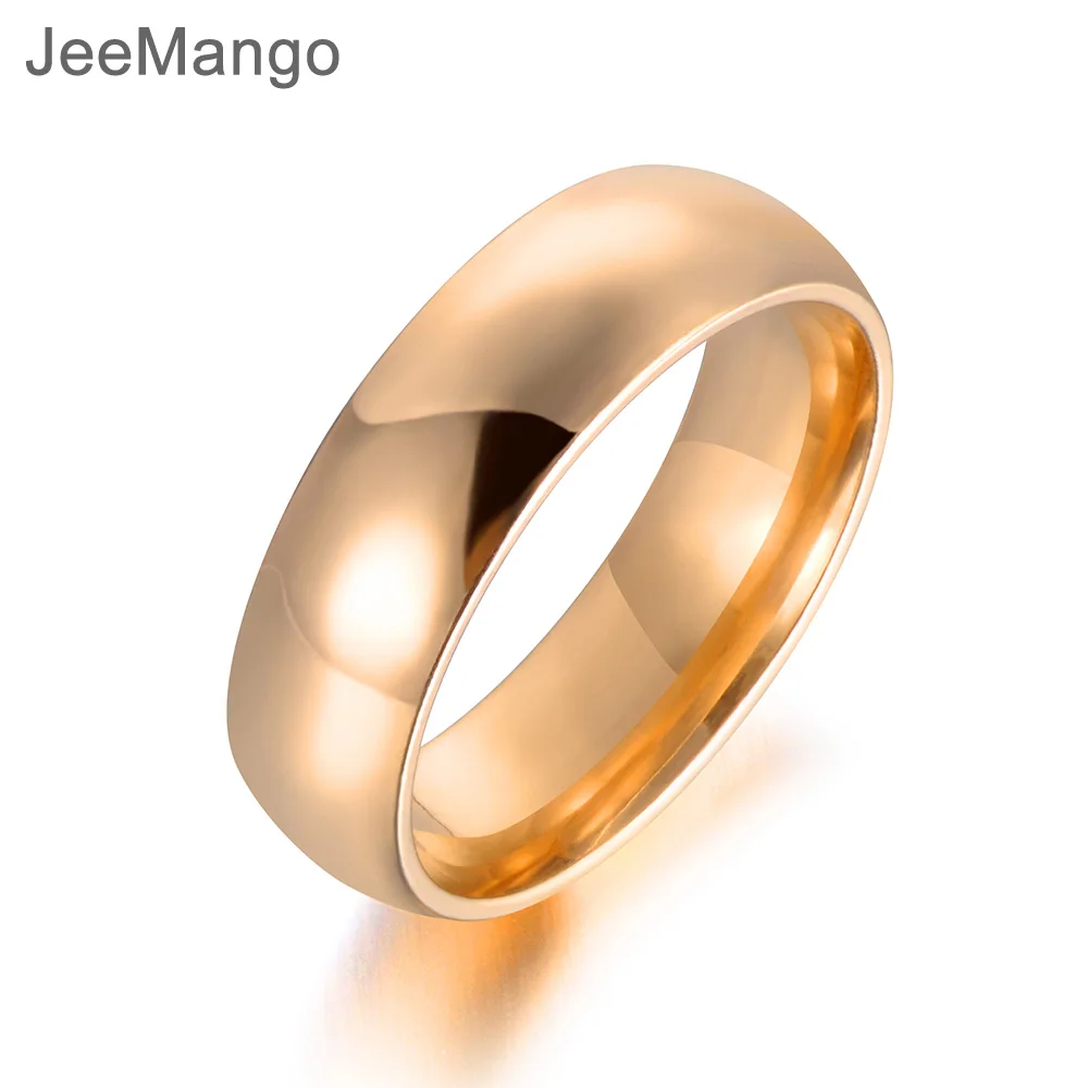 

JeeMango Smooth Stainless Steel Anniversary Ring Black/Gold Color Curved Couple Wedding Ring Jewelry For Women Anneau JR18115