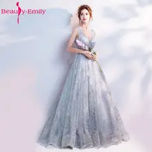 Beauty Emily A Line Vintage Flower Evening Dresses 2018 Silver Sleeveless Floor Length Party Prom Dress Vestido De Noiva