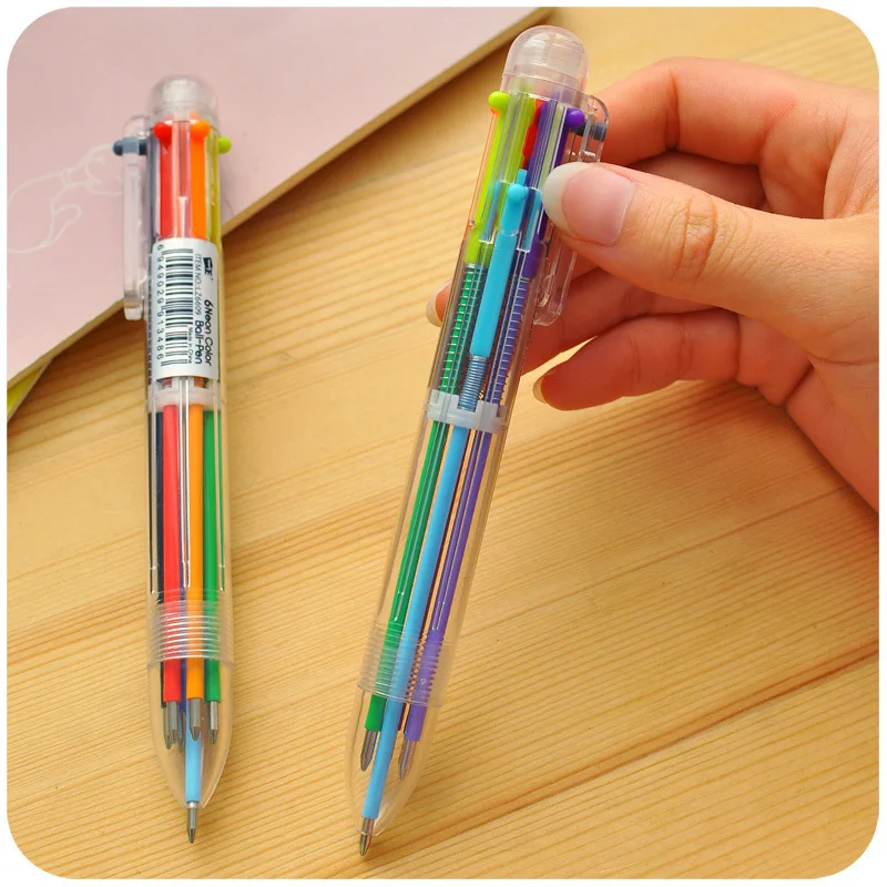 Multi-color 6 in1 Color Ballpoint Pen Ball Point Pens Supply Office Kids M0P2 