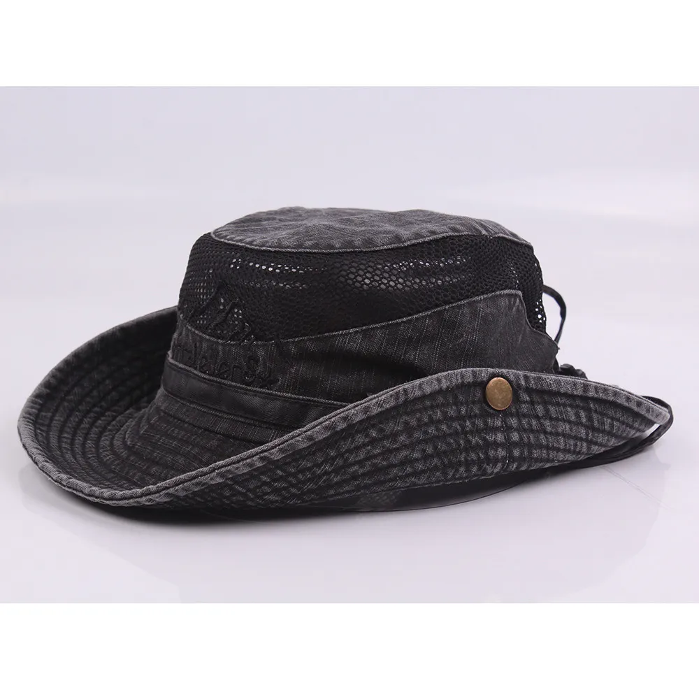Hawcoar модная повседневная мужская хлопковая вышитая козырек-сетка ведро шляпы Рыбацкая шляпа Открытый альпинистский солнцезащитный козырек кабина панама Z5 - Цвет: Black