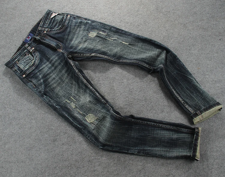 2019 новые модные мужские джинсы Высокое качество ностальгия Wash Slim Fit джинсовые рваные джинсы для мужчин бренд уличной байкерские джинсы