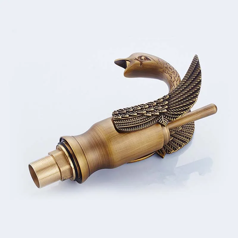 Antique Brass Swan Shape Bathroom Basin Faucet Single Hole Basin Mixer Tap Deck Mounted Hot And Cold Wate Mixer KD721