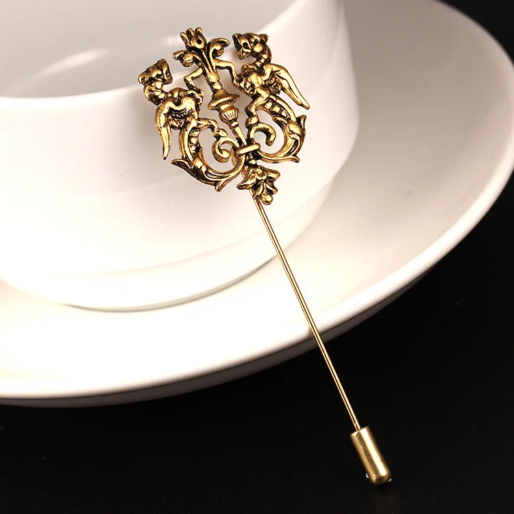 Мужские золотистые/Серебристые булавки на лацкан с двойным львом|lion lapel pin|lapel pins