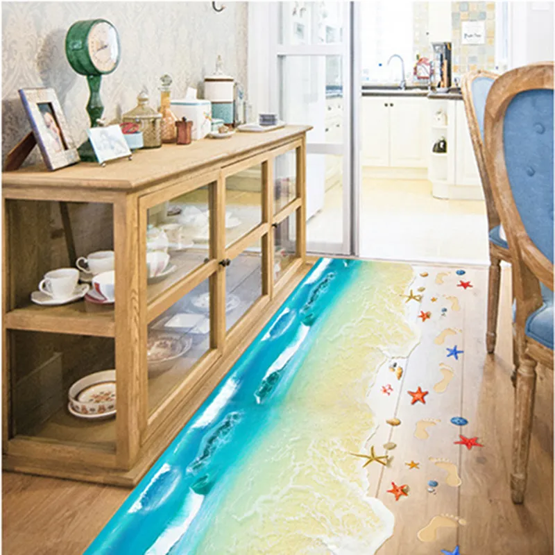 3d Bande Dessinee Ocean Vagues Plage Shell Empreinte Mur Autocollant Vinyle Kid Chambre De Bebe Salle De Bains Murale Plancher Autocollants Decor A La Maison Stickers Aliexpress