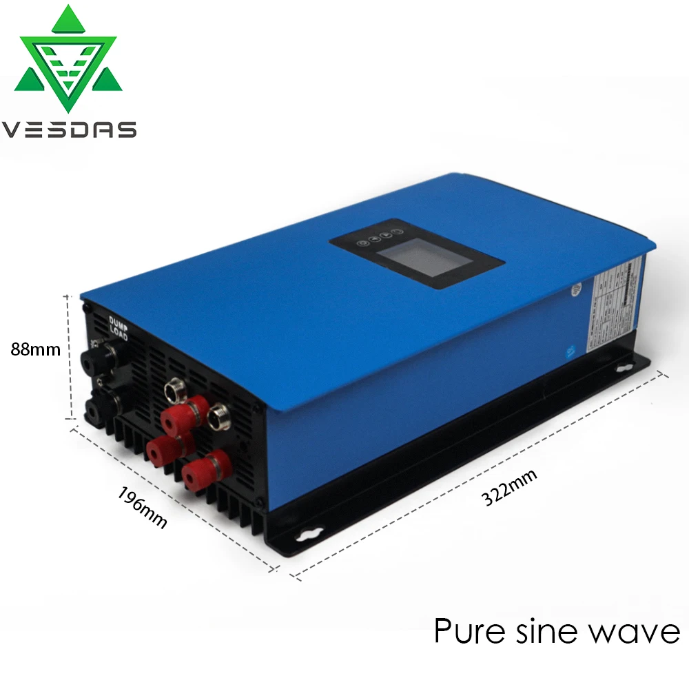 Top Vesdas 1000W MPPT Grid Tie Wind Power Inverter with Limiter Sensor Dump Load for AC 48v Wind Turbine LCD Dispaly Wifi Optional 1