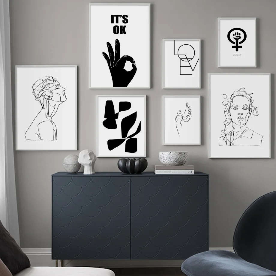 

Abstract Line Drawing Figure Hand Love Wall Art Canvas Painting Nordic Posters And Prints Wall Pictures For Living Room Decor