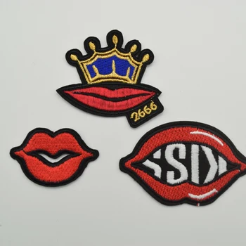 

48 Pcs Embroidered Iron on patches Red Mouth Lips and crown for diy craft sewing wholesale