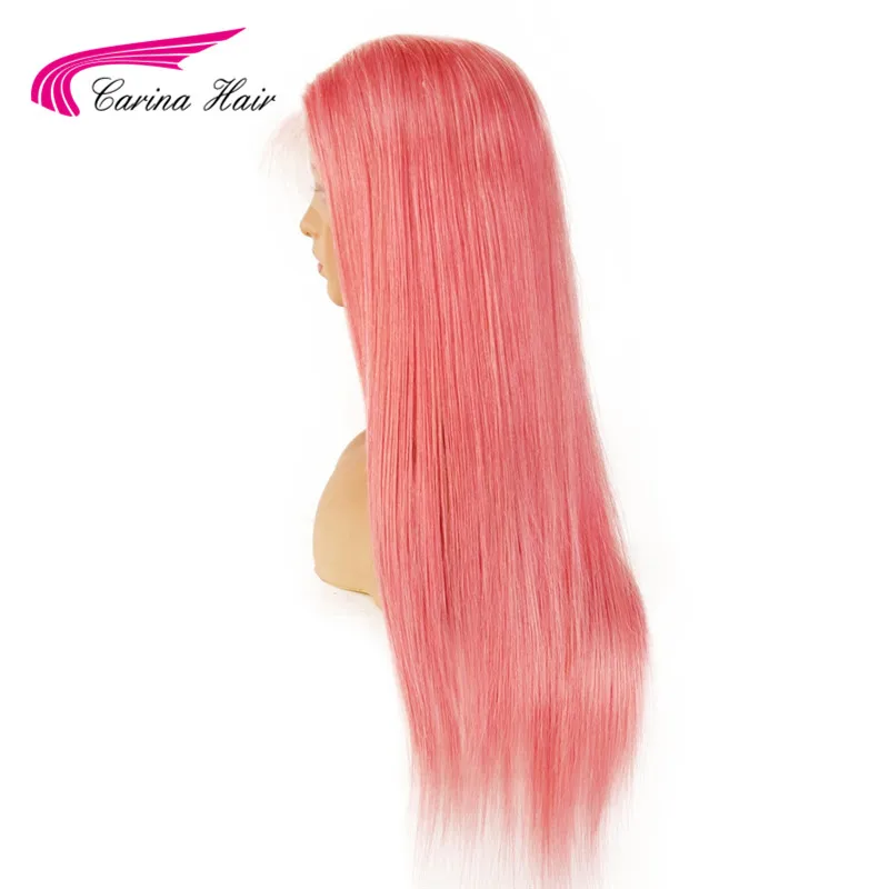 Карина перуанский Реми натуральные волосы розовый цвет спереди кружево парик предварительно сорвал волосяного покрова прямые волосы с