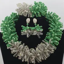 Великолепные зеленые африканские бусы комплект ювелирных изделий нигерийские Свадебные африканские бусины комплект ювелирных изделий Кристалл Свадебный новинка AIJ237