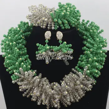 

Gorgeous Green African Beads Jewelry Set Nigerian Wedding African Beads Jewelry Set Crystal Bridal 2016 New Free Shipping AIJ237